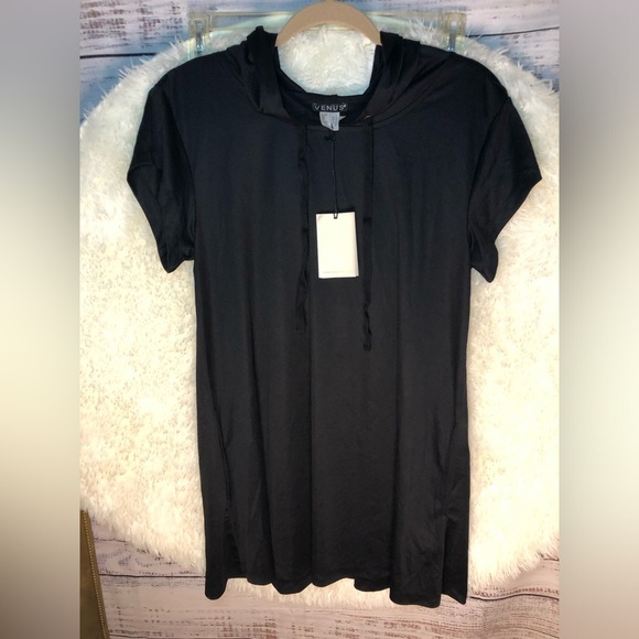 VENUS Black Short Sleeve Hooded Mini Dress size L - Picture 2 of 10